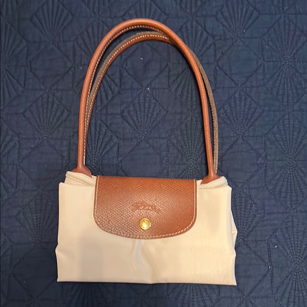 Tan and Cream Longchamp Le Pliage